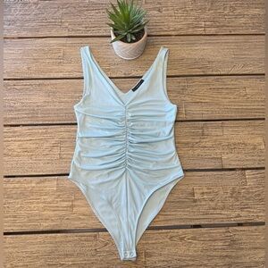 Women's Forever 21 Light Blue Ruched V-Neck Bodysuit, Sz Large
